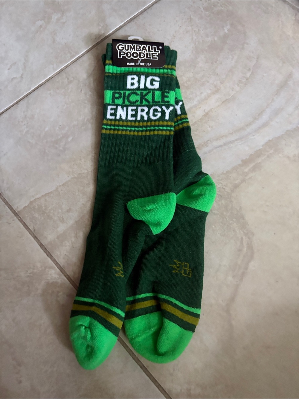 Gumball Poodle 'Big Pickle Energy' Dark Green Crew Socks